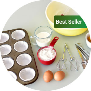 Home baking kitchen utensils and ingredients