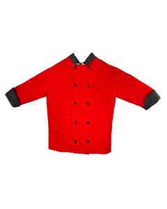 321RED-ColBLKL Veste de Chef Rouge Col Noir Rayé Grand