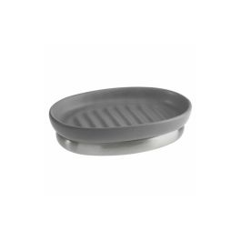 iDesign York Bathroom Holder Grey/Brushed Nickel Ceramic and Metal Tray for Sinks and Showers 9.8 cm x 14 cm x 3.6 cm Dish for Bars of Solid Soap